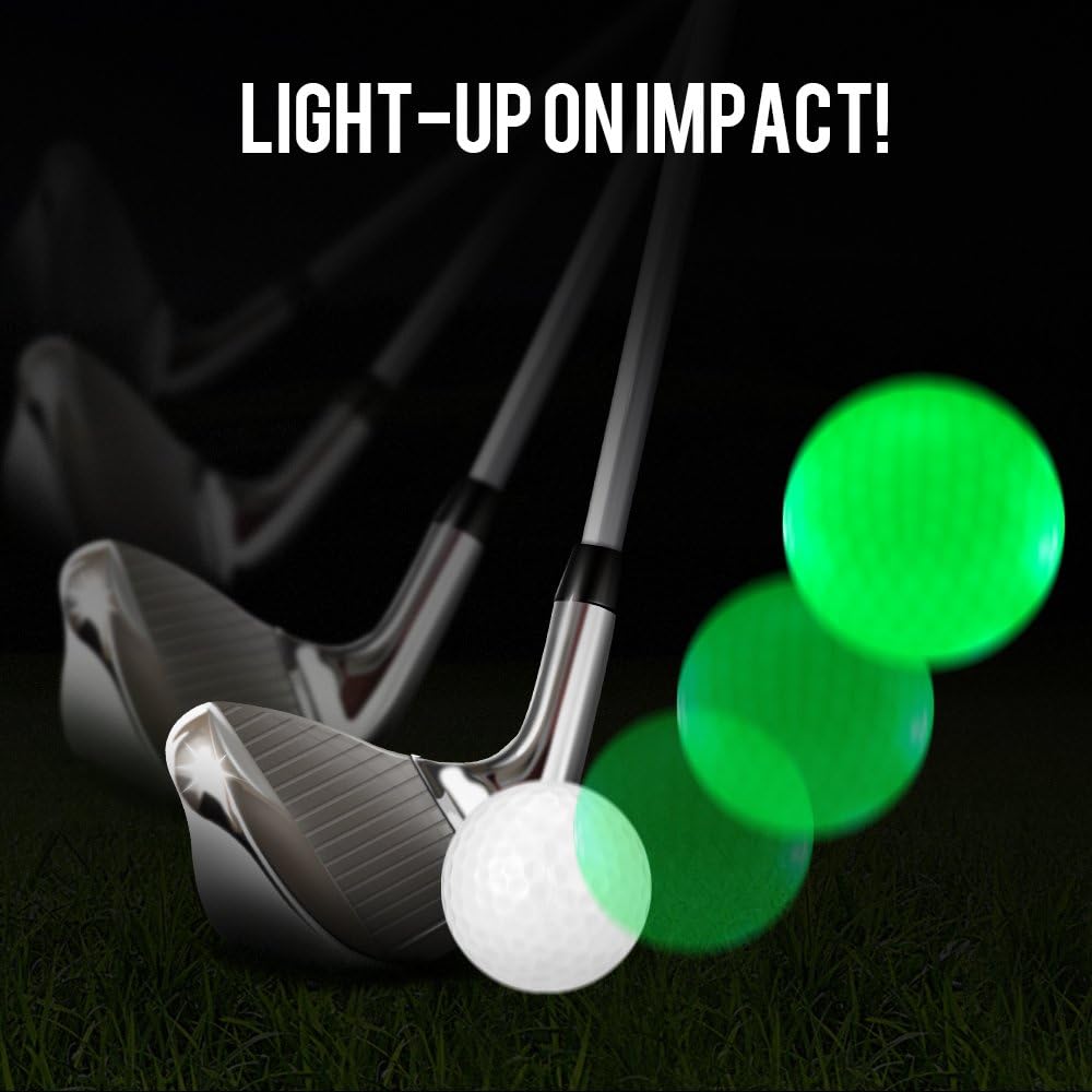 LED Light up Golf Balls, Glow in the Dark Night Golf Balls - Multi Colors of Blue, Orange, Red, White, Green, Pink - Pack of 6