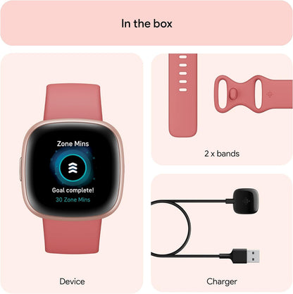 Fitbit Versa 4 Fitness Smartwatch with Daily Readiness - 3-Month Google Health Premium Membership Included - GPS, 24/7 Heart Rate, 40+ Exercise Modes, Sleep Tracking - Pink Sand/Copper Rose
