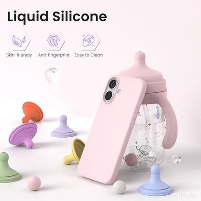 ORNARTO Compatible with iPhone 17 Case 6.3, Slim Liquid Silicone 3 Layers Full Covered Soft Gel Rubber Phone Case Protective Cover 6.3 Inch, Chalk Pink