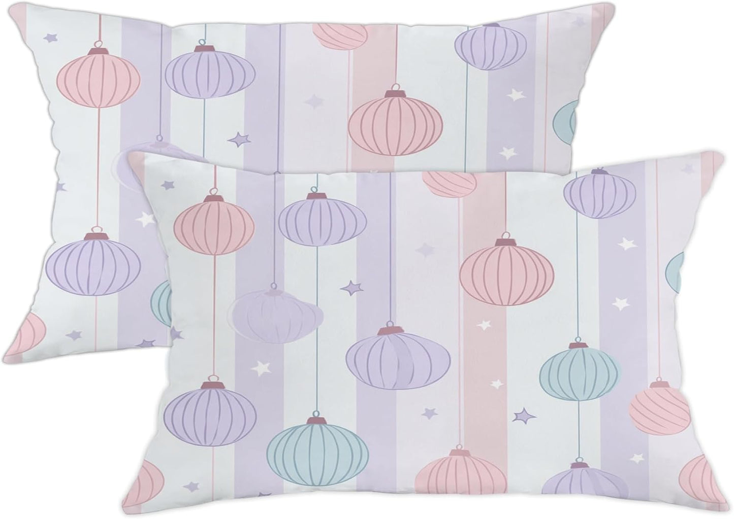 Lantern Throw Pillow Covers Set of 2, Festive Fanciful Stars Stripes Celebration Peach Soft Velvet Washable Pattern Pillow Covers for Living Room Bed Office Sofa Chair Decor 20x12 Inch