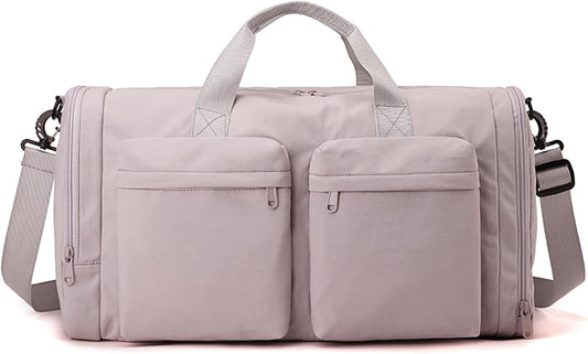 ZUEVI Gym Duffel Bag for Men Women with Shoe and Wet Compartment Lightweight Foldable Carry On Sports Travel Bag for Training Yoga Weekender(Light Pink)