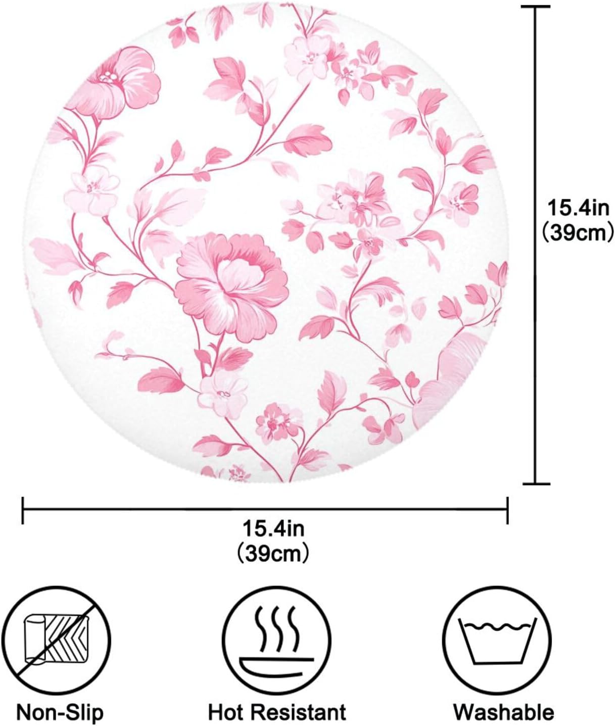 Floral Pattern Peach Round Place mats Reusable placemats platemates for Table Waterproof Place mat Table mats Set of 6 Round 15.4x15.4in
