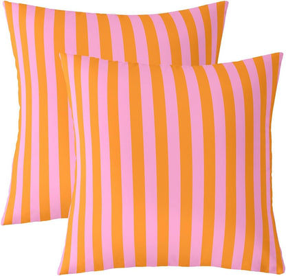 Feelyou Kids Pink Orange Throw Pillow Covers 24 x 24-Inch Set of 2 Abstract Decor Pillowcase for Boys Girls Teens Bedroom Decor Stripes Cushion Case Soft Microfiber Women Men Geometric Indoor Outdoor