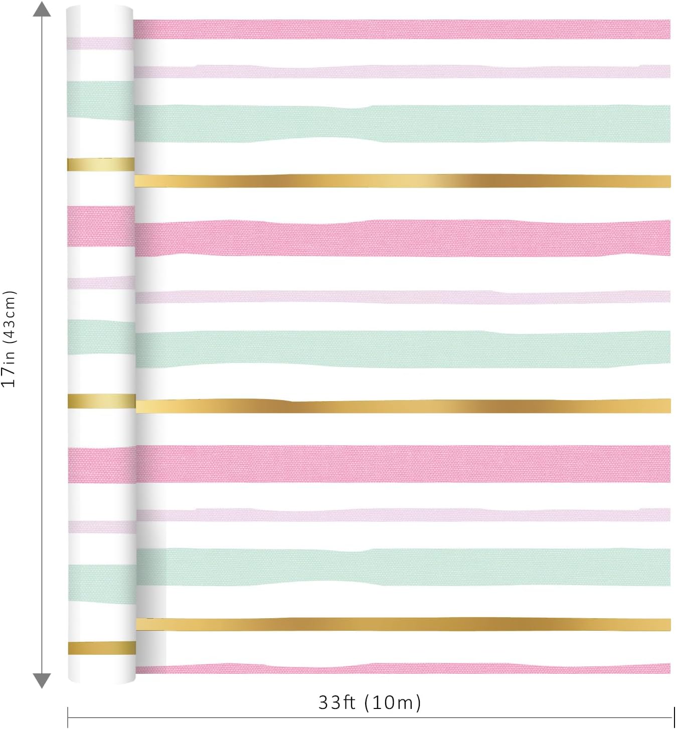 BIOBROWN Striped Wrapping Paper Roll - 17 Inches X 33 Feet - Pink & Gold Stripe Design Gift Wrap Paper for Women Girls, Birthday, Mother's Day, Bridal Shower, Wedding, Holiday, Anniversary