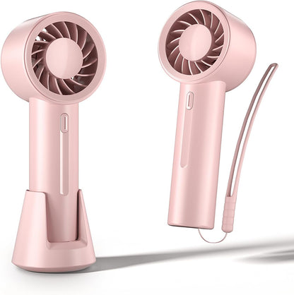 Mini Portable Fan, 3 Speed Handheld Fan with Desktop Base, USB Rechargeable [13H Max Cooling Time], Small Personal Hand Fan Travel Essentials for Women Girls Kids Lash Makeup, Pink