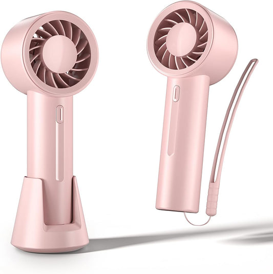 Mini Portable Fan, 3 Speed Handheld Fan with Desktop Base, USB Rechargeable [13H Max Cooling Time], Small Personal Hand Fan Travel Essentials for Women Girls Kids Lash Makeup, Pink
