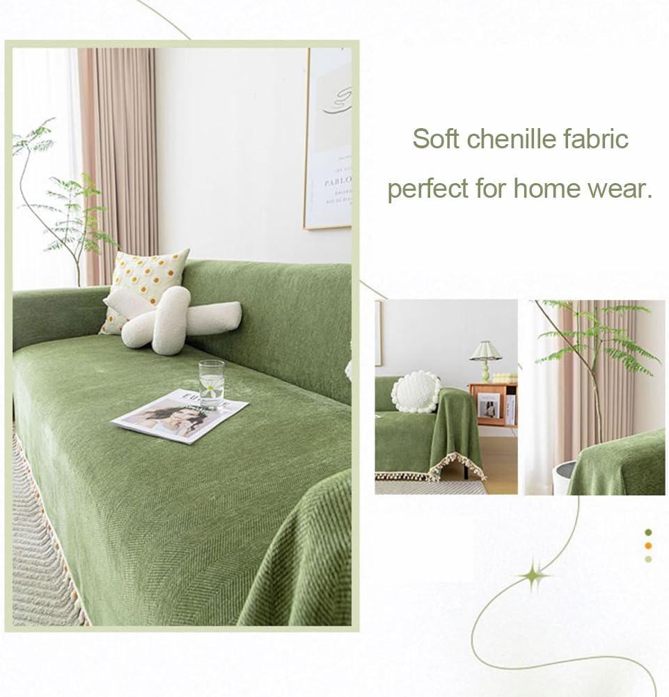 Chenille Throw Blanket for 1 2 3 4 Sofa, Soft Herringbone Tassel Sofa Throw, Waterproof Non-Slip Scratch Resistant Furniture Protector (Pink,180 × 130cm / 71×51 in)