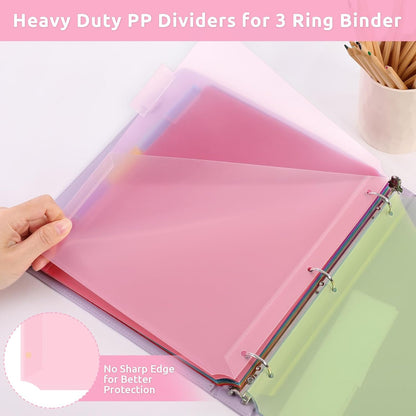 SKYDUE Binder Dividers with Two Pockets, 1Set, 5 Tabs Dividers for 3 Ring Binder, Plastic Binder Dividers with Tabs for School, Office, and Home Organization,Pink