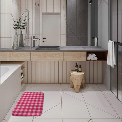 Front Door Rug Romantic Bright Pink Checkered Bathroom Toilet Rugs Bath Tub Mat Outside Door Mats Protect Floor Trap Water Anti-Slip Ultra-Soft Household Rv Users Shower Rustic Bathroom Decor 18X30in