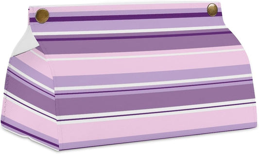 Striped Pattern Pinks Purples White Tissue Box Cover PU Leather Facial Tissue Dispenser Box for Office Car & Bathroom