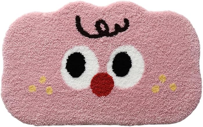 Ankah Funny Face Bath Mat, Bathroom Plush Shower Rugs, Non-Slip Rubber, Light-Weight, Dries Fast, Stain-Resistant and Easy-Care, Versatile Bath Mat Perfect for Bathtub, Shower, 15.8" x 23.6", Pink