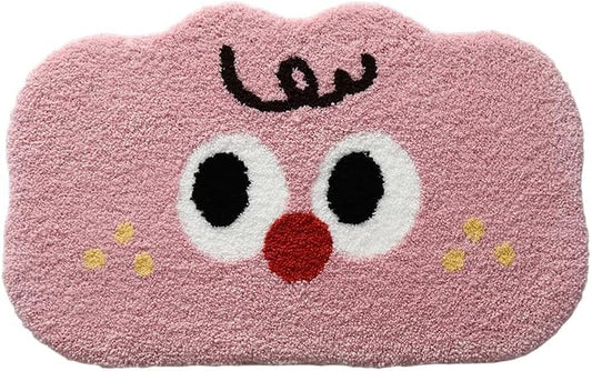 Ankah Funny Face Bath Mat, Bathroom Plush Shower Rugs, Non-Slip Rubber, Light-Weight, Dries Fast, Stain-Resistant and Easy-Care, Versatile Bath Mat Perfect for Bathtub, Shower, 15.8" x 23.6", Pink
