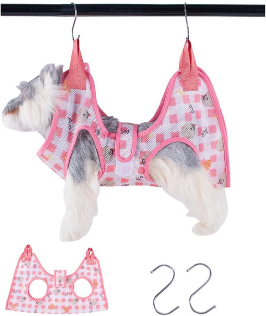 AIO Cat & Dog Restraint Sling for Nail Trimming Foldable Dog Grooming Supet Relaxation Hammock Harness for Pet Grooming S Pink
