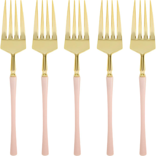Blue Sky Infinity Flatware Gold & Pink Salad Forks - 20 Count | Luxurious Disposable Plastic Cutlery for Parties and Events
