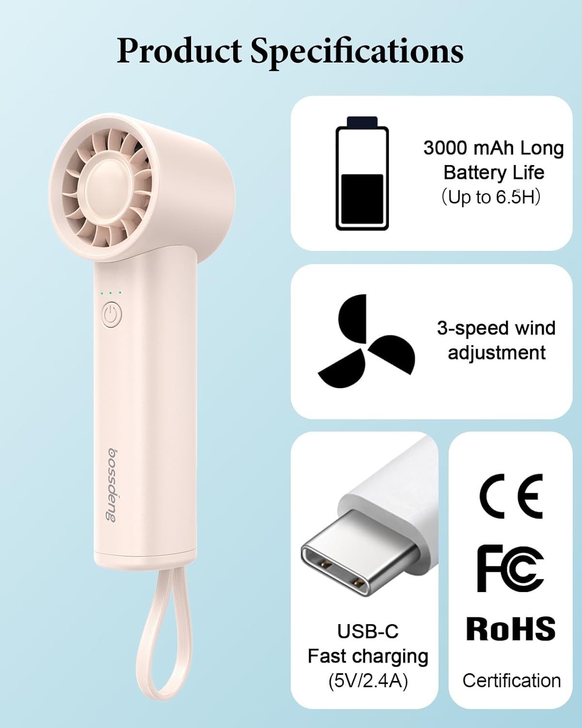 Portable Handheld Fan with Power Bank(High-Speed),3 IN 1 USB-C Rechargeable Mini Personal Fan with Flashlight,Small Size for Outdoor/Travel/Beach/Concerts/Summer.Gifts for Girl,Women.Pink