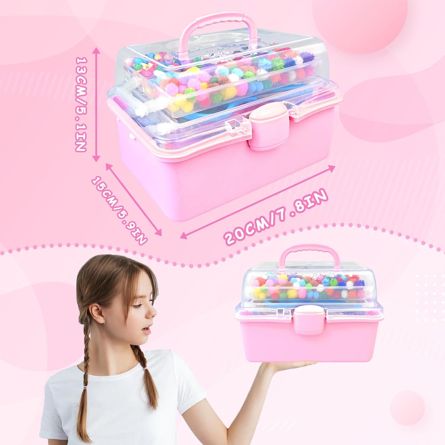 3000 Arts and Crafts Supplies for Kids Craft Kit Craft Box with Pipe Cleaners Arts and Crafts for Kids Age 4-6, 6-8, 8-12 DIY School Supplies Materials Set Toys Gifts for Girls Boys Toddlers, Pink