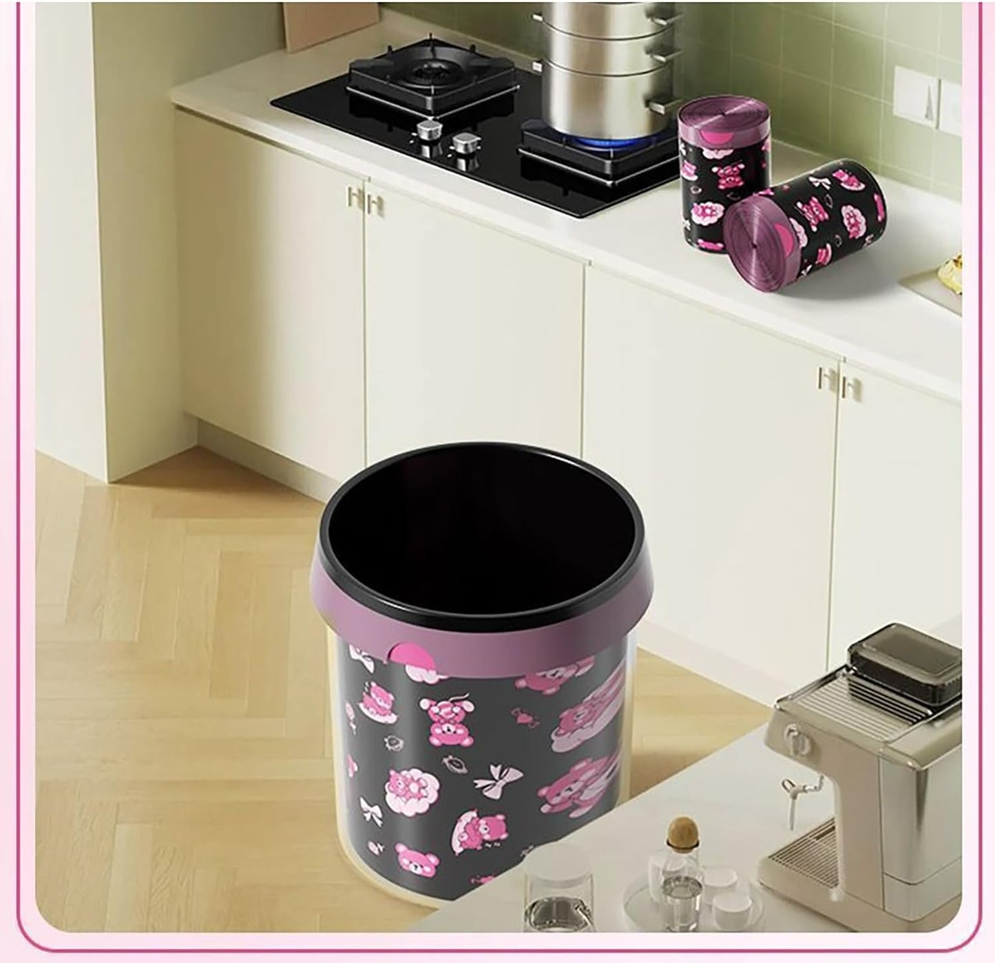 50pcs 4 Gallon Trash Bags Drawstring Tear-Free Separated Plastic Can Liner for Bathroom Office Home Bedroom Small Garbage Basket Bags (Black Pink, 50Counts)