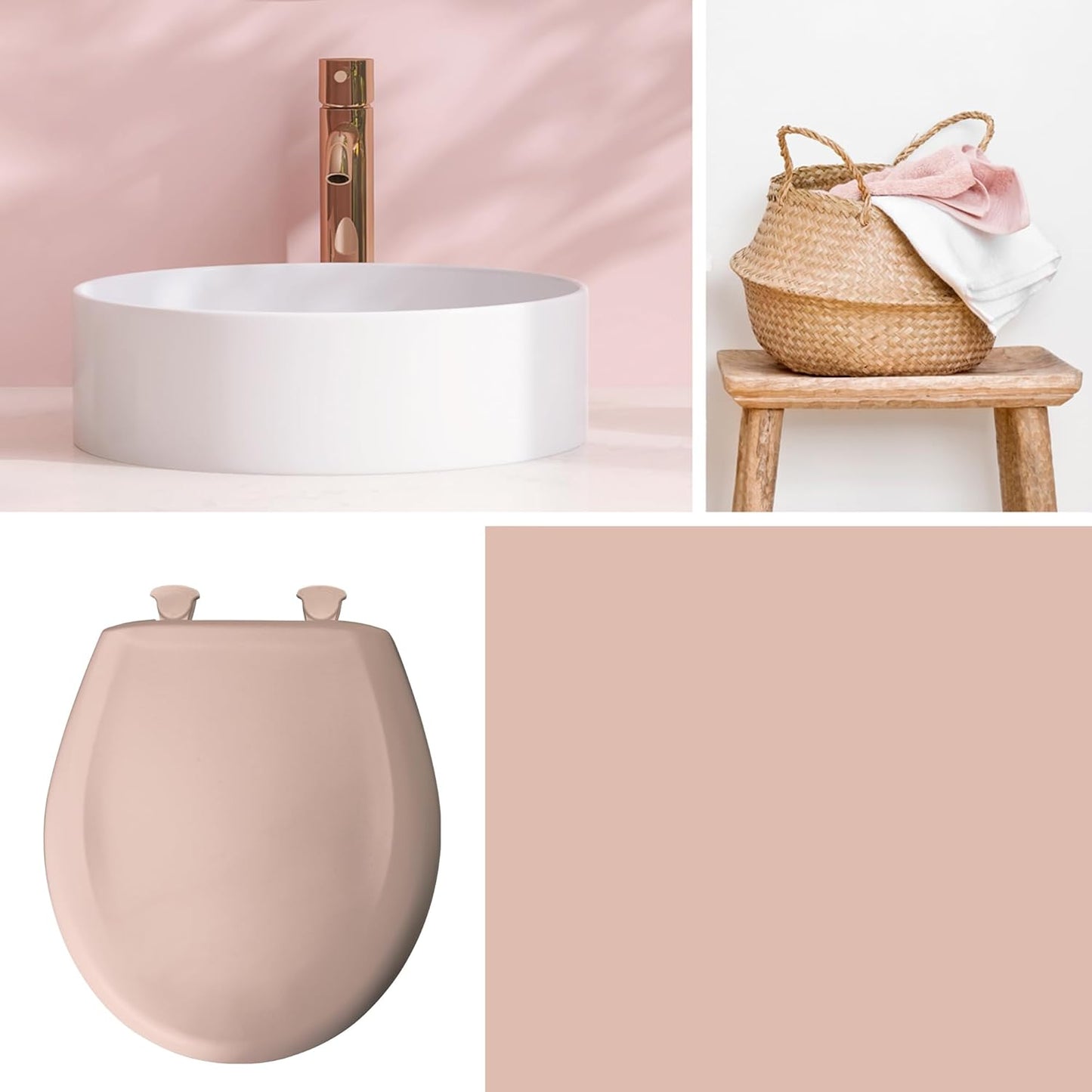 Bemis Classic Colors Slow Close Toilet Seat, Easy Clean Hinges and Durable Plastic Seat, Made in USA, Round, Venetian Pink