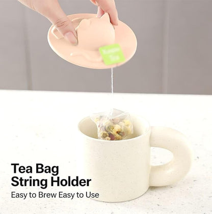 Cat Silicone Tea Bag Holder and Mug Cover, Set of 2 - Non-Slip, Dishwasher Safe, Heat Resistant Cup Topper (Light Pink)