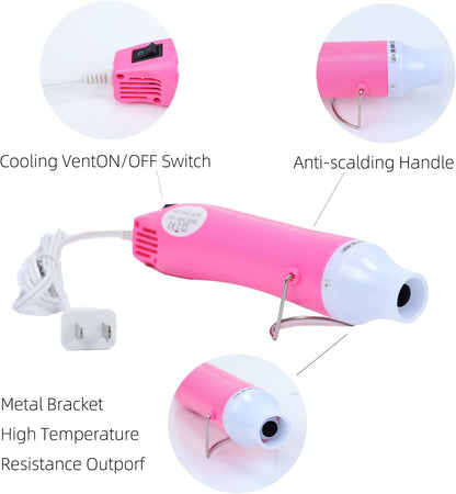 Heat Gun, 110V 300W Handed Hot Air Gun for Crafting, 3.28FT Ultra-Long Cable Portable Heat Gun with Stand and Power Cord for Shrinking Wrapping PVC, DIY Embossing and Drying Paint (Pink)