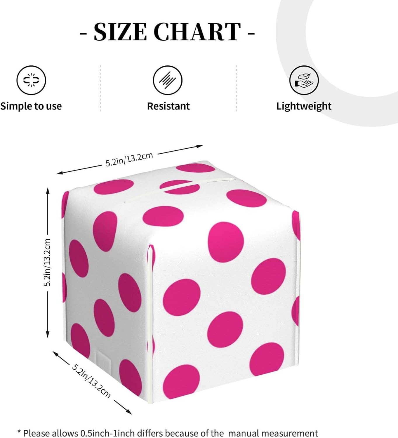 Decorative Tissue Box Cover Square - Hot Pink Polka Dot Pattern Print Leather Cube Tissue Box Holder Paper Case, Organizer Dispenser for Modern Home & Room/Office/Bathroom Decor Aesthetic