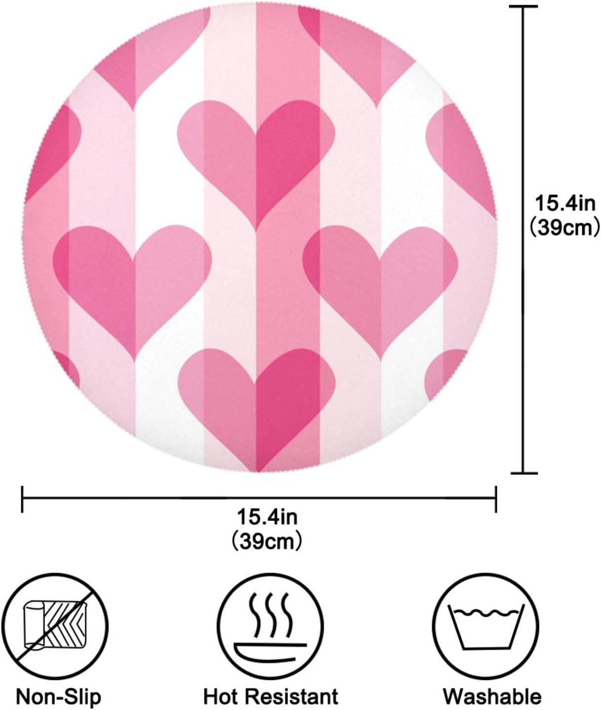 Gradient Peach Heart Pattern placemat round table reusable placemat linen burlap 15.4