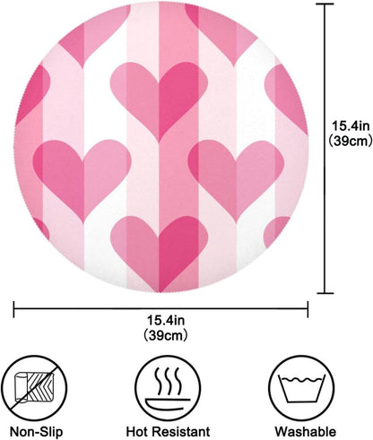 Gradient Peach Heart Pattern placemat round table reusable placemat linen burlap 15.4