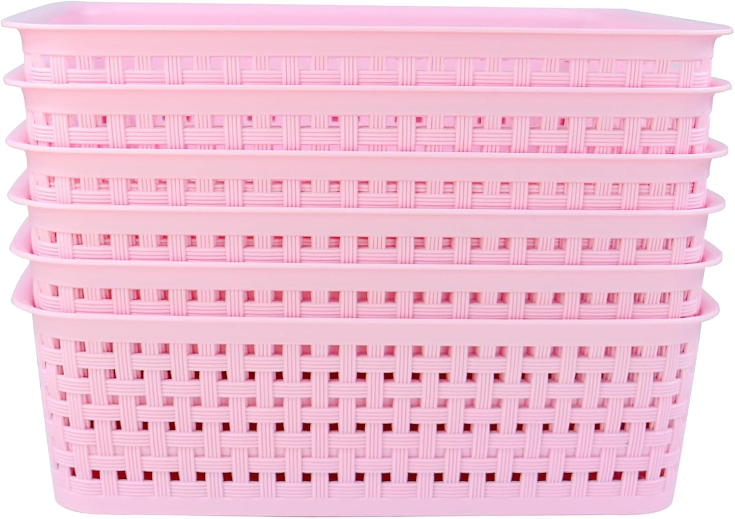 Plastic Storage Baskets, Small Pantry Baskets for Organizing, Woven Basket Organizer Basket Bins for Shelves, Organizer and Storage for Bathroom, Bedrooms, Kitchens (Pink 6pcs)