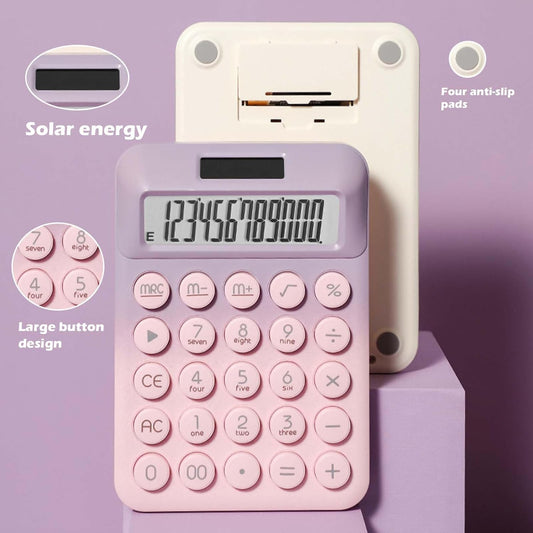 Large Button Calculator, Cute Gradient Desktop Calculator, 12 Digits, Large LCD Display, Dual Power Source, Solar and Battery, Perfect for Teachers Students Basic Office (Pink Blue)
