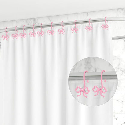 Whaline 12Pcs Pink Bow Shower Curtain Hooks Shower Rings Bow Knot Metal Curtain Hanger Hooks for Home Nursery Living Room Bedroom Bathroom Decor