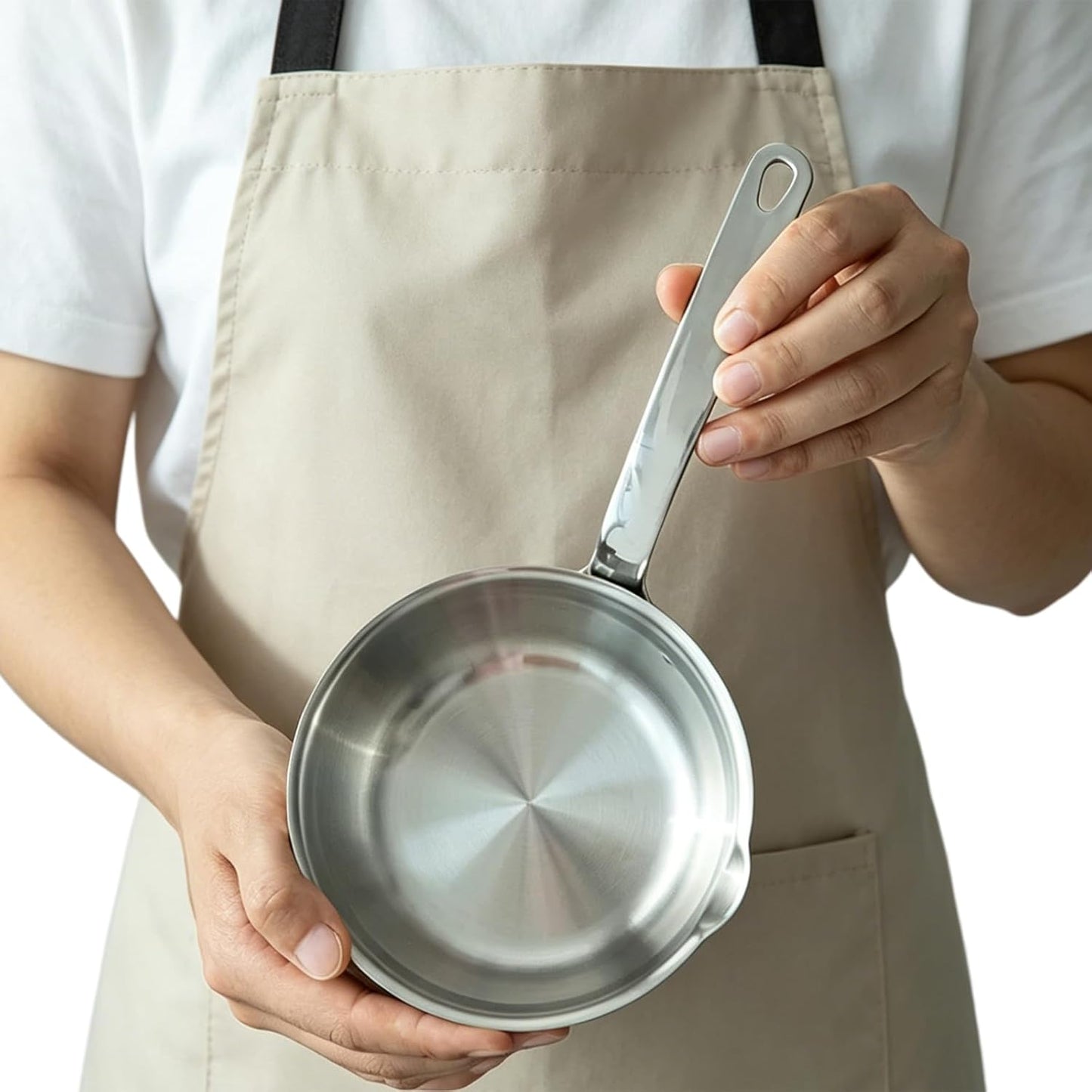 5.1-Inch Mini Frying Pan, SUS304 Stainless Steel Omelet Pan, Sauce Pan Mini Skillet for Single Egg, Butter Warmer Small Pot Cooking with 11" Scraper,Pink