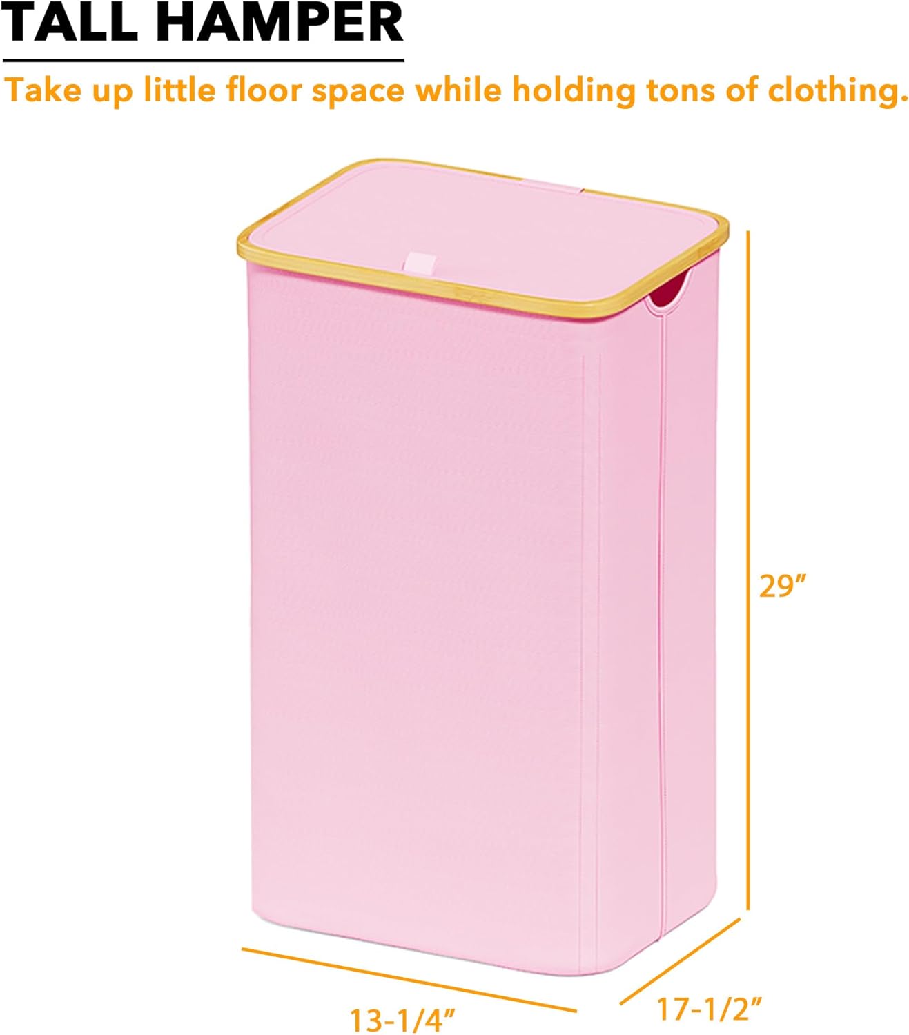 SpaceAid Laundry Hamper with Lid, 110L Large Tall Clothes Basket Bin with Bamboo Handles, Collapsible Laundry Hamper for Bedroom, Bathroom, Dorm, Laundry Room - Pink