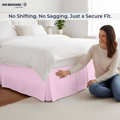 SGI bedding 15 inch Drop Bed Skirt Queen Size Platform Style with Secure Fit, Classic Tailored Look, Elegant Pleated Style Dust Ruffle, Split Corners, Wrinkle Resistant Microfiber - Pink