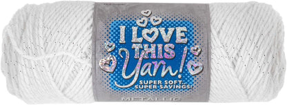 Hobby Lobby Metallic I Love This Yarn - 4 Medium 97% Acrylic & 3% Metallic Polyester Yarn for Crocheting & Knitting Blankets, Hats & Accessories, Set of 2, 750 Pink Toes (730 White)