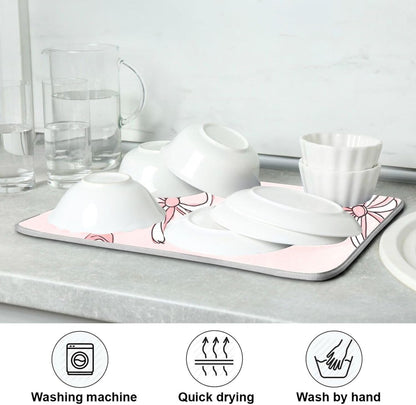 Boccsty Pink Bows Light Pink Cute Dish Drying Mat for Counter Drying Kitchen Mats Coffee Bar Mats for Countertops Dishes Utensils Sinks 18 x 24 IN