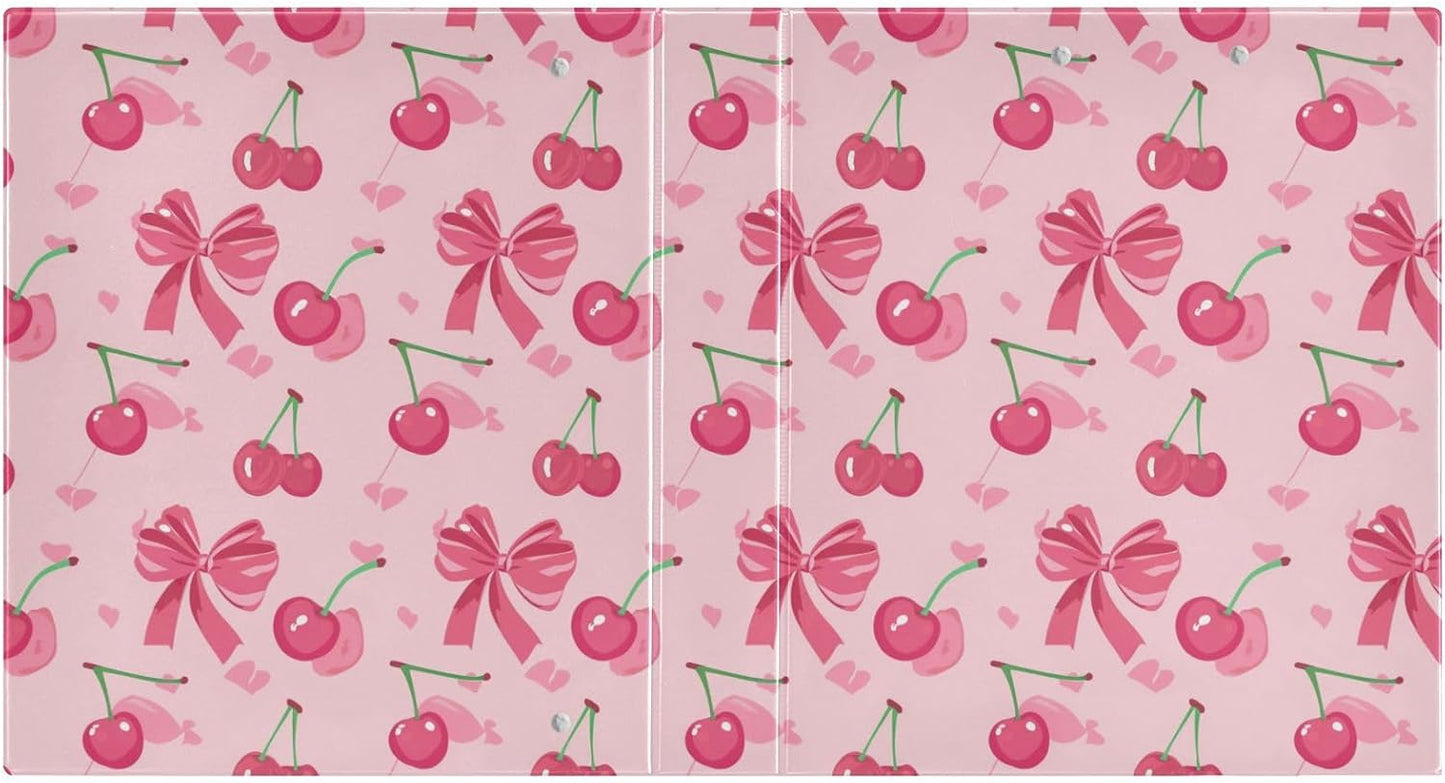 3 Ring Binder Cherry Coquette Pink Bow Cute Binders 1.5 inch with Clipboard PVC Pockets Fit 8.5 x 11 Paper for School or Office Supplies 1 Pack