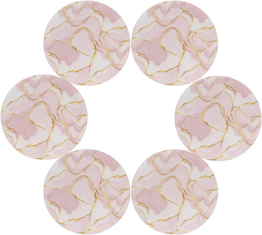 15 Inch Round Placemats Set of 6, Gold Pink Marble Washable Heat Resistant Table Mats, Non Slip Wipeable Place Mats for Kitchen Dining Holiday Party Table Decor, Indoor & Outdoor Use
