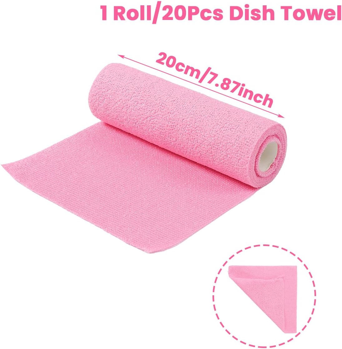 Roll Shaped Tear-Away Dish Cloth, High Capacity Pink Towels, Reusable Washable Kitchen Towel Rolls, Super Absorbent and Thick Microfiber Cleaning Cloths for Commercial Washroom