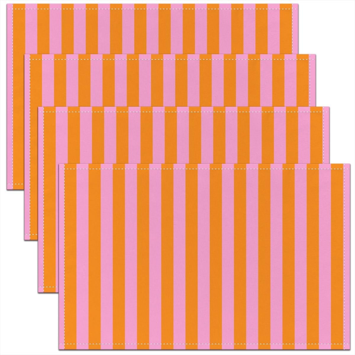 Kids Pink Orange Placemats Set of 4, Abstract Place Mat for Kitchen Dining Table Party Decor Indoor Outdoor 18"x12" Non-Slip Easy to Clean Stripes Table Mats Soft Women Men Geometric