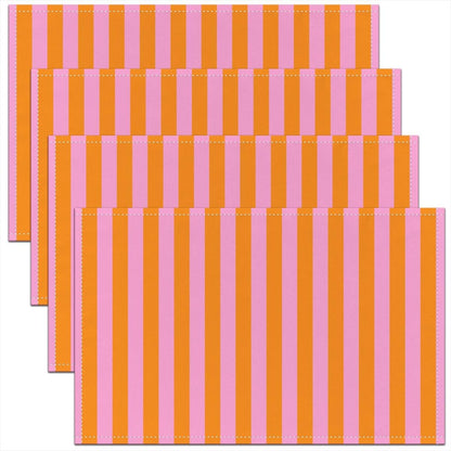 Kids Pink Orange Placemats Set of 4, Abstract Place Mat for Kitchen Dining Table Party Decor Indoor Outdoor 18"x12" Non-Slip Easy to Clean Stripes Table Mats Soft Women Men Geometric