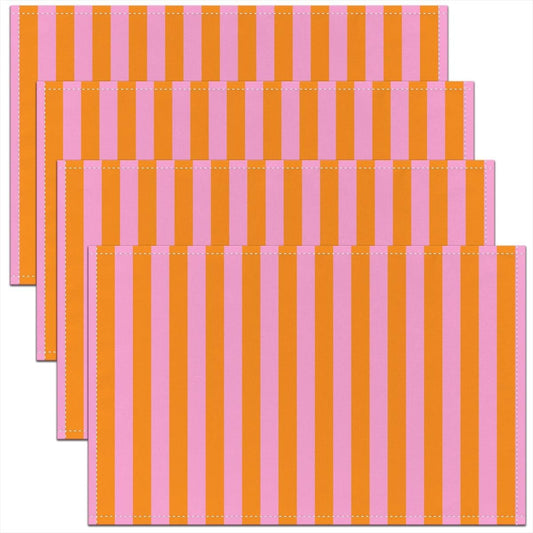 Kids Pink Orange Placemats Set of 4, Abstract Place Mat for Kitchen Dining Table Party Decor Indoor Outdoor 18"x12" Non-Slip Easy to Clean Stripes Table Mats Soft Women Men Geometric