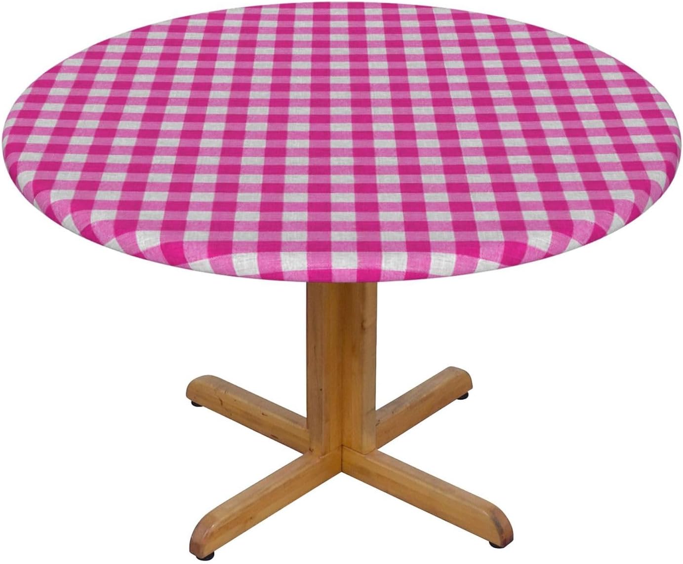 Preppy Pink and White Check Pattern Square Round Tablecloth Fitted Table Cover Washable Tablecloths for Kitchen Dining Party 40-44 Inch