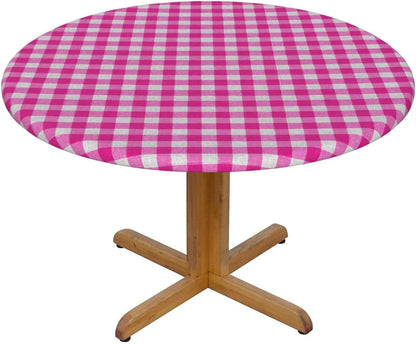 Preppy Pink and White Check Pattern Square Round Tablecloth Fitted Table Cover Washable Tablecloths for Kitchen Dining Party 40-44 Inch