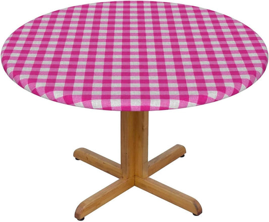 Preppy Pink and White Check Pattern Square Round Tablecloth Fitted Table Cover Washable Tablecloths for Kitchen Dining Party 40-44 Inch