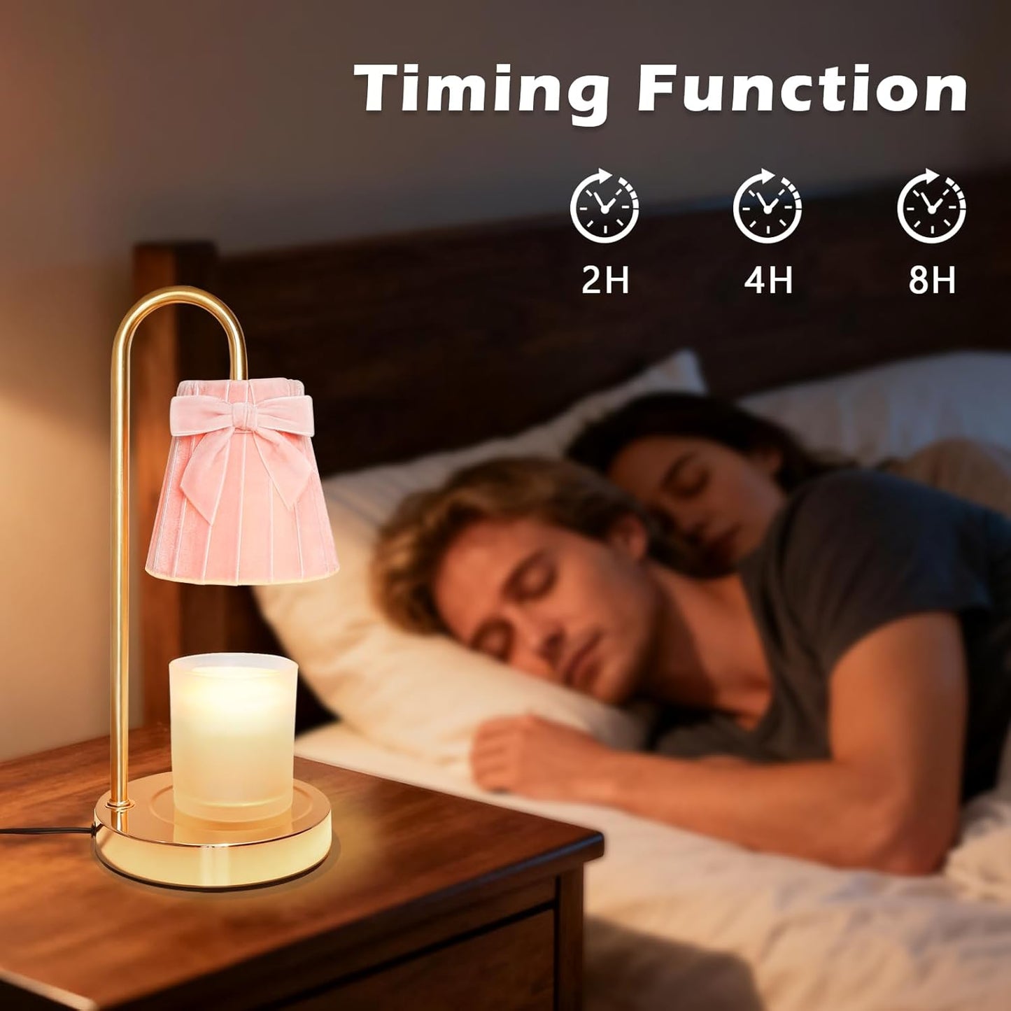Crystal Club Candle Warmer Lamp with Timer, Dimmable Wax Warmer with Adjustable Brightness, Velvet Lampshade & Bow Design, Gifts for Women Men, Candle Light for Modern Home Decor