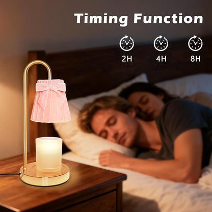 Crystal Club Candle Warmer Lamp with Timer, Dimmable Wax Warmer with Adjustable Brightness, Velvet Lampshade & Bow Design, Gifts for Women Men, Candle Light for Modern Home Decor