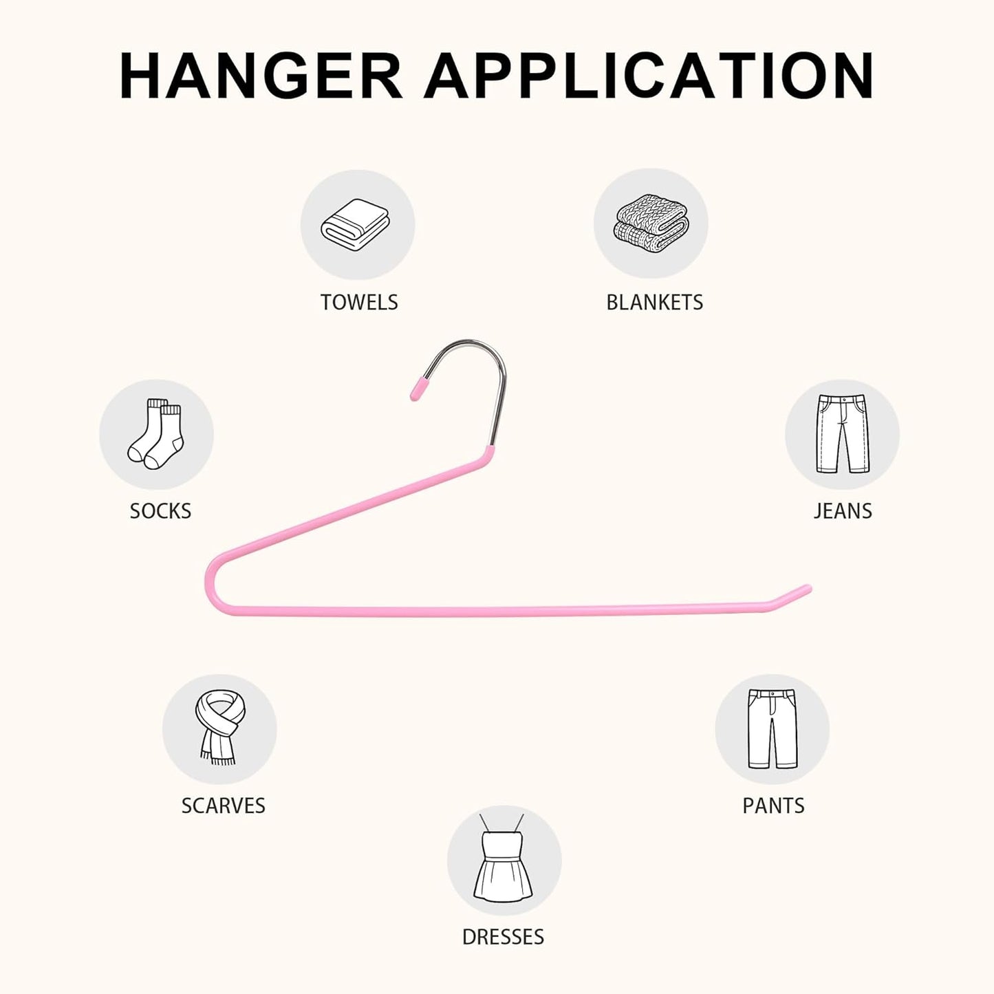 24-Pack Metal Pants Hangers with Non-Slip Coating, Open Ended Jeans Hangers for Space-Saving Storage of Blankets, Scarves and Towels (Pink)