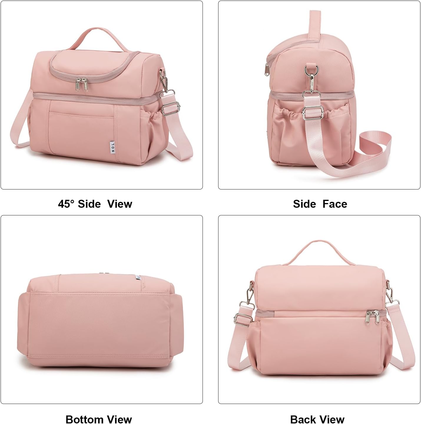 NOL Natural Organic Lifestyle Adult Lunch Box Insulated Lunch Bag Large Dual Compartment Lunch Bag Coolers Lightweight Nylon Waterproof Lunch Box for Work, Picnic, Travel, Outdoors, Pink