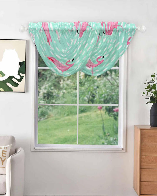 Waterfall Valances for Windows, Green Flamingo Transparent Swag Valance Curtains for Living Room Kitchen, Polka Dot Modern Art Sheer Drapes Curtains for Bedroom,38.5"x47.2",3 Panels
