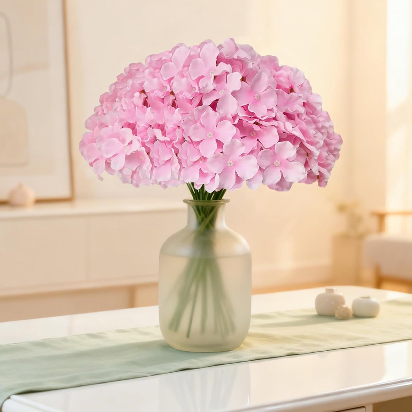 20 Pcs Pink Hydrangea Artificial Flowers Bulk, Faux Hydrangea Flowers Heads, Artificial Fake Silk Hydrangea Flowers with Stems, Pink Flowers Artificial for Decoration Wedding Décor